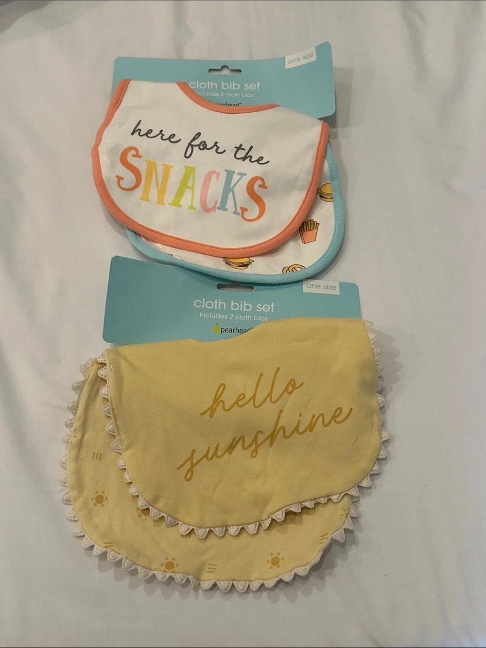 Pearhead Cloth Bib Set - White, Orange, Yellow, Blue, Cream